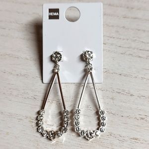 😻 3 For $15 Silver Elongated Waterdrop Clear Bling Gemstones Stud Dangles